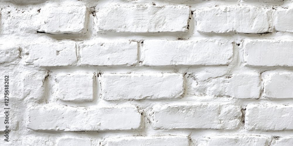 Poster white textured brick wall with rough uneven surfaces and subtle gray tones, arranged in horizontal r