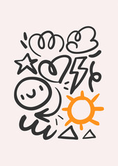 Doodle abstract shapes. Hand drawn modern Vector illustration.