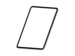 A highly detailed, transparent tablet mockup featuring blank screen in 10k resolution.	
