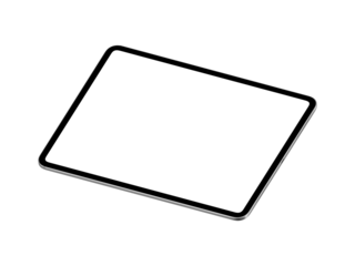 A highly detailed, transparent tablet mockup featuring blank screen in 10k resolution.	
