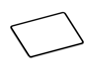 A highly detailed, transparent tablet mockup featuring blank screen in 10k resolution.	
