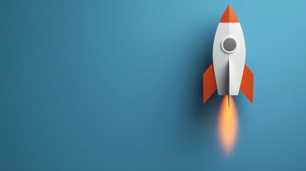 Paper Rocket Launching on Blue Background