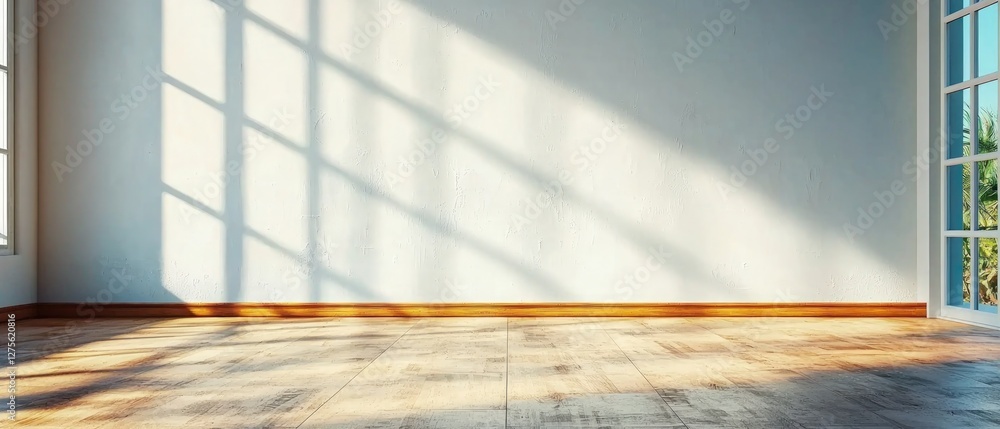 Poster Sunlight Streaming Through Window in Empty Room Hardwood Floor