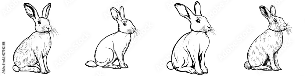 Aufkleber various sketches of rabbits showcasing different poses and expressions in a simplistic art style