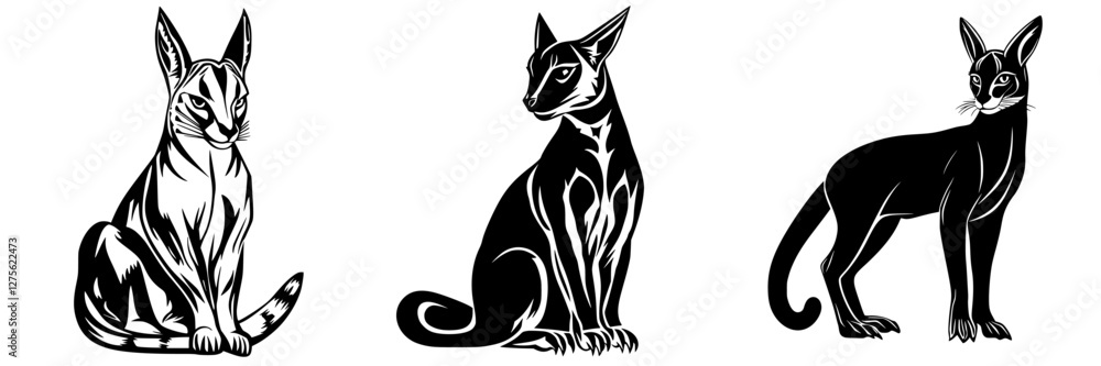 Poster elegant black and white cat illustrations displaying different poses and expressions in a minimalist