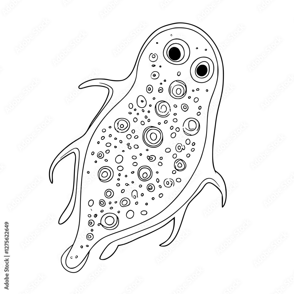 Poster unique microscopic organism depicted in a simplistic line art style with intricate patterns and shap
