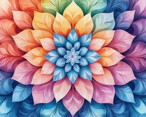 Obraz premium Vibrant Watercolor Floral Mandala Design Rainbow Hues Abstract Flower Art