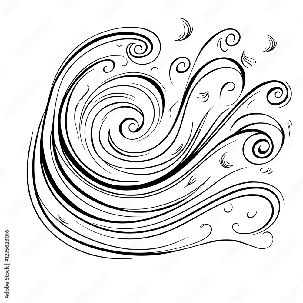 Poster swirling waves move dynamically in an artistic depiction of ocean currents and sea life at a serene 
