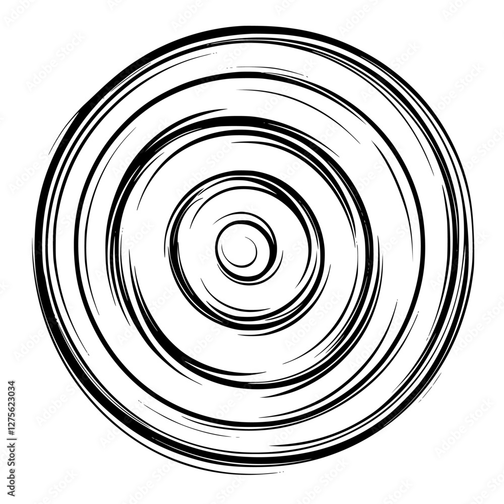 Poster circular pattern demonstrates concentric design elements in black and white against a plain backgrou