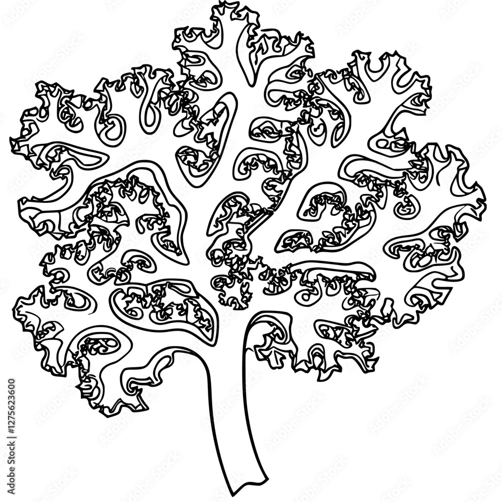 Poster intricate illustration of a leaf with unique swirling patterns and detailed textures in a black and 