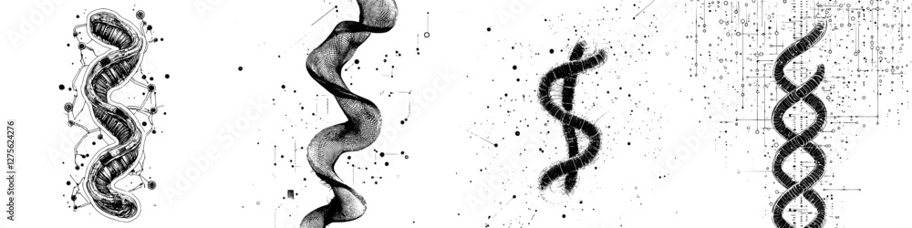 Poster intricate designs of dna strands in various artistic styles showcasing creativity and patterns