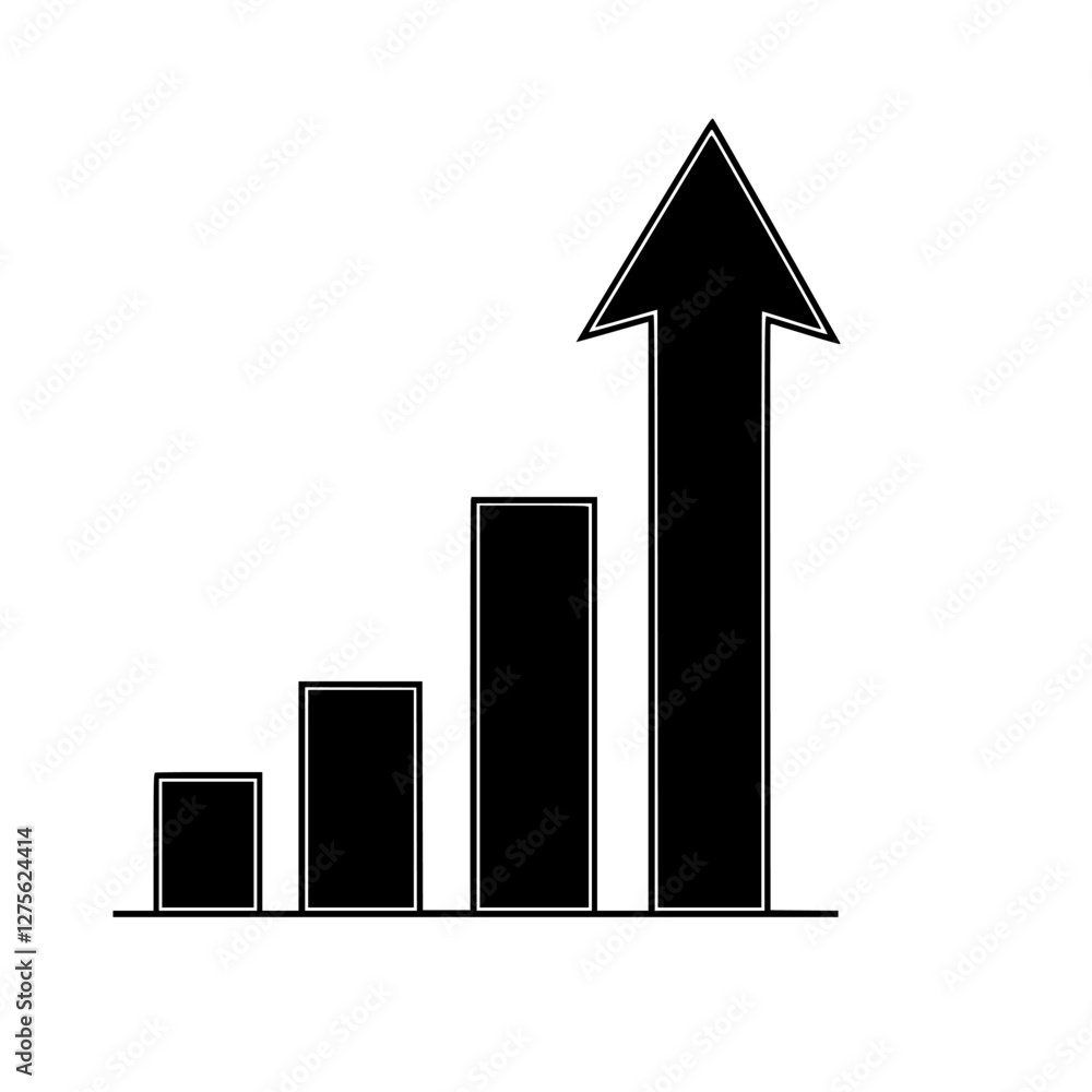 Aufkleber graph shows increasing trends with bars and directional arrow pointing upward for growth analysis an
