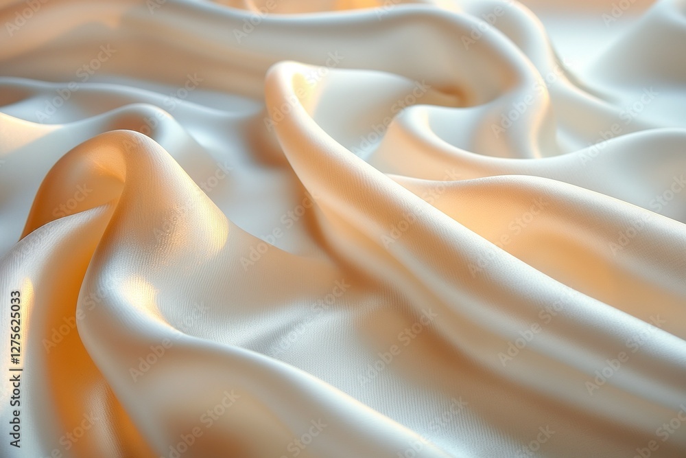 Poster close-up of luxurious cream silk fabric softly draped, creating an elegant and smooth texture.