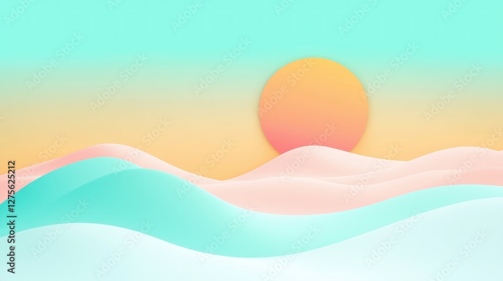 Poster Pastel Sunset Landscape Abstract Design Soft Color Waves Background
