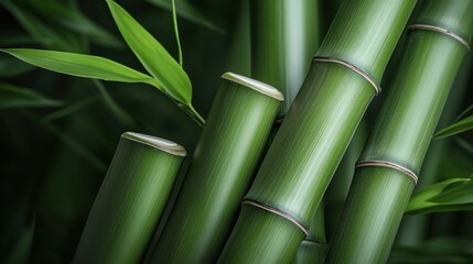 Fototapeta premium Lush green bamboo stalks and delicate leaves create a vibrant and calming atmosphere amidst a thriving natural environment, showcasing nature's beauty