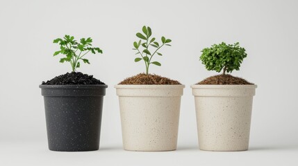 Fototapeta premium Home Composting Setup with Recycled Pots Featuring Healthy Green Plants Growing