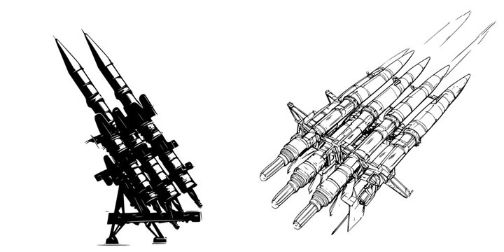 black and white rockets launching clip art preview