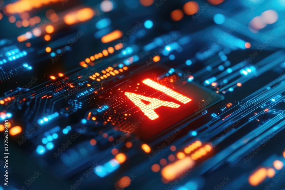 Poster exploring the impact of artificial intelligence on modern technology digital landscape data visualiz