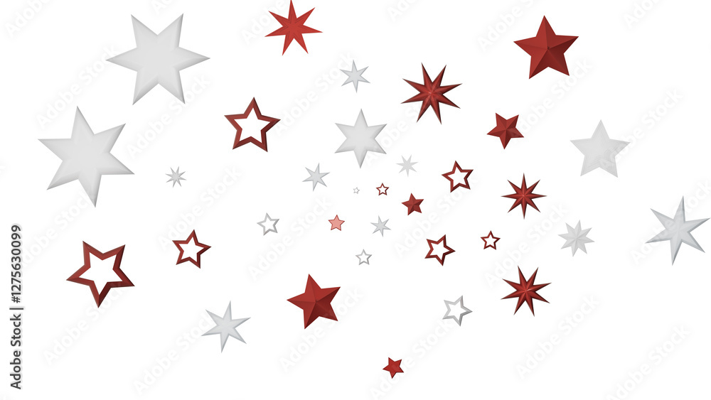 Leinwandbilder An abstract image of red and white stars scattered on a black background. The stars are arranged in a random pattern, creating a visually appealing design.