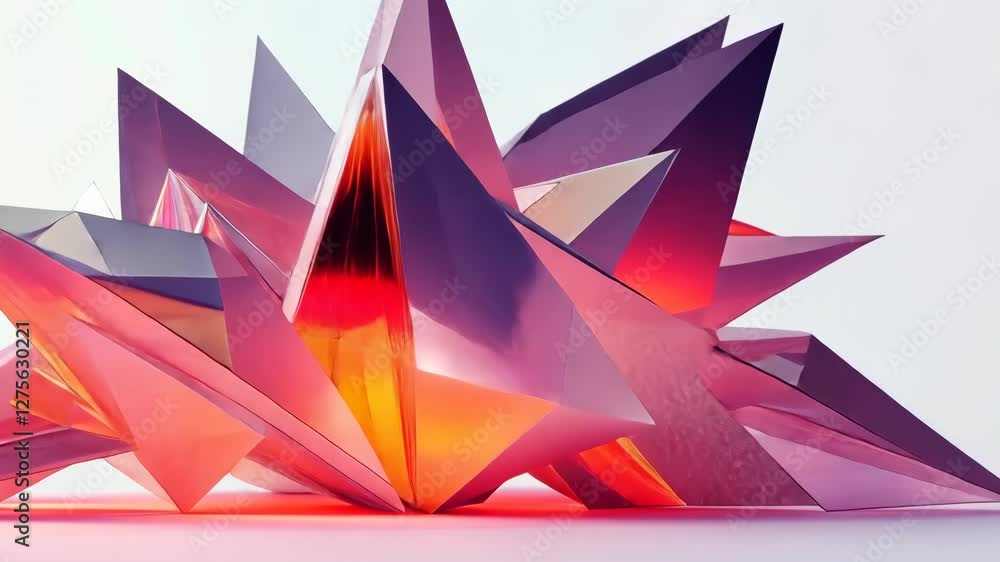 Poster colorful abstract crystal formations with sharp edges creating a dynamic visual effect in a minimali