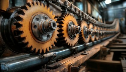 Fototapeta premium Interlocking Gears A Close-Up View of Industrial Machinery and Mechanical Components in Motion