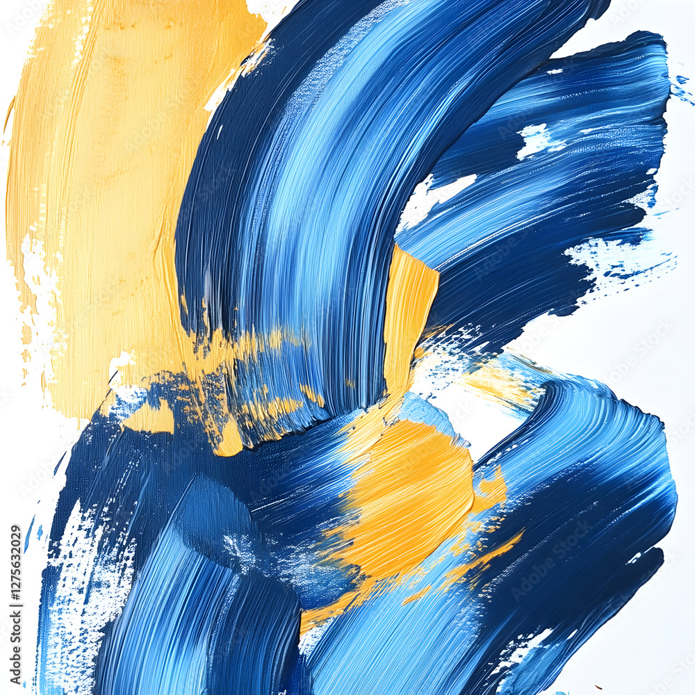 Aufkleber artistic strokes of azure and gold: an abstract artwork featuring dynamic brushstrokes of deep blue 