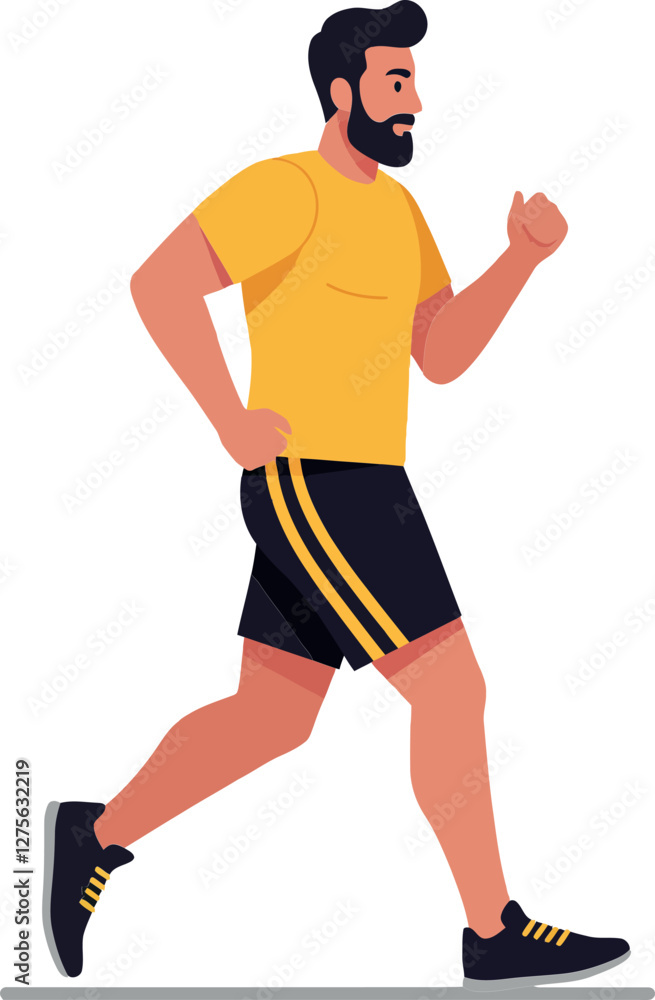 Poster active man jogging in sporty attire with a determined expression, showcasing vibrant colors and dyna