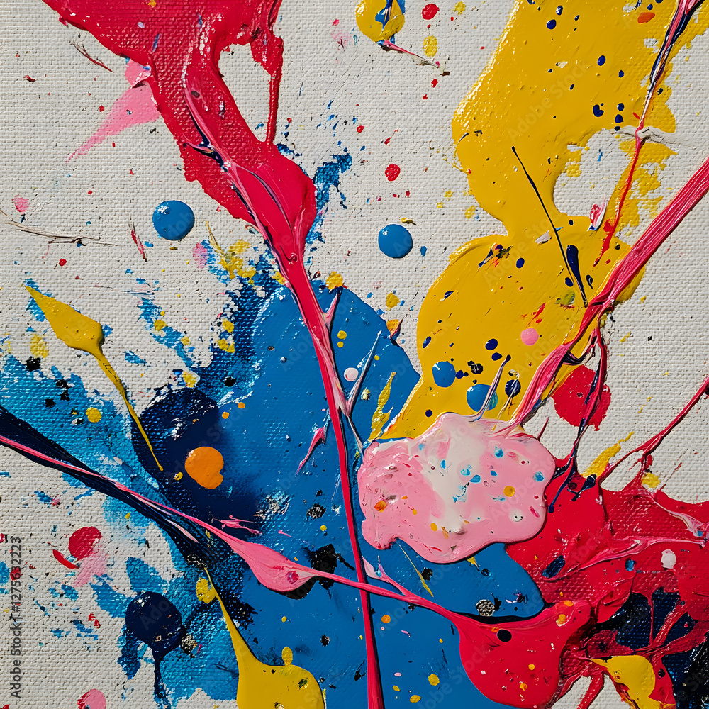 Poster abstract burst of colors: a vibrant and dynamic artwork of colorful paint splashes explodes with ene