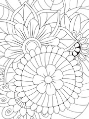 Obraz premium Print Coloring page for the adult coloring book. Doodle floral drawing. Art therapy coloring page. Black and white flower pattern for adult coloring books. Doodle floral drawing. Art therapy