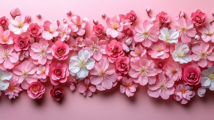 Fototapeta premium Pink blossom banner, spring floral arrangement, pastel background, website header