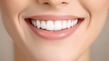 Obraz premium Close-Up of a Woman Smiling with Perfect White Teeth and Radiant Confidence
