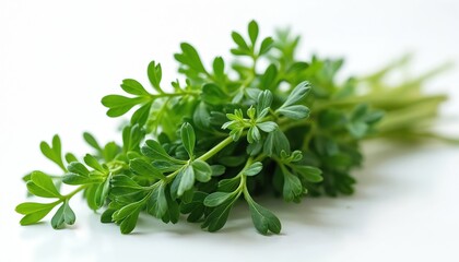Obraz premium Tarragon bunch isolated against white background. Herb sprig with green leaves, artemisia herbal twigs. Aromatic, fresh, healthy plant ingredient spice for cooking and medicine.