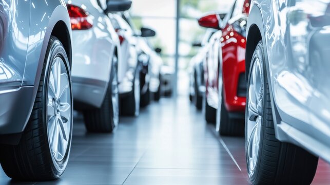 Car dealership featuring a wide range of vehicles in a sleek, modern showroom. Featuring a clean, professional design