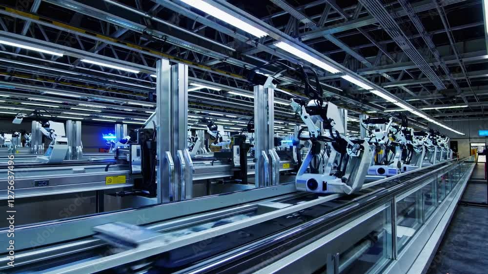 Poster automation in action with robotic arms operating in a modern manufacturing facility