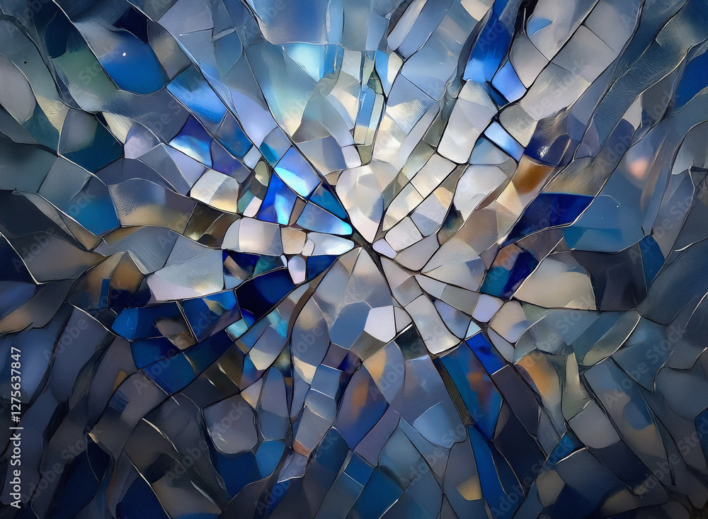 Aufkleber abstract background featuring a mosaic of blue and white shards, creating a textured and dynamic vis