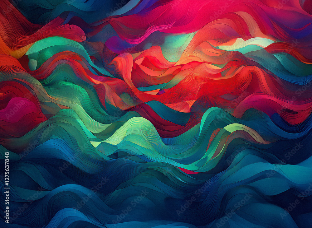 Poster vibrant abstract background featuring fluid, wavy lines in a spectrum of colors. dynamic and energet