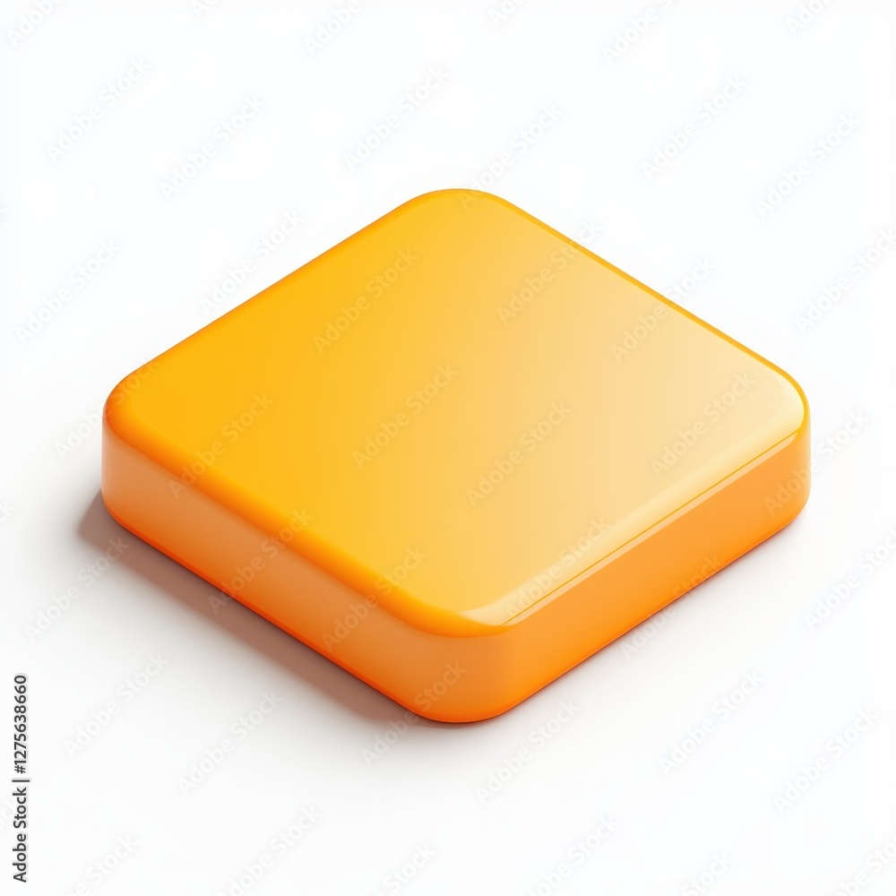 Poster bright yellow square button on clean white background, ideal for user interface design and digital a
