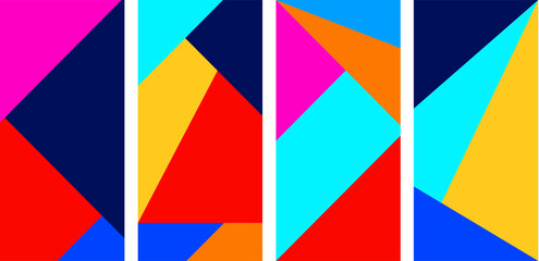  The dynamic composition of shapes and colors creates 