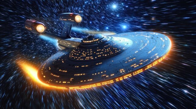 USS Enterprise Warp Speed Starship Flight Through Nebula