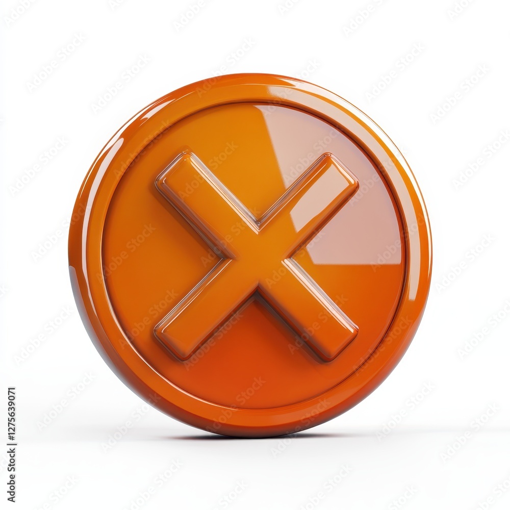 Poster bold orange circular button with a prominent cross symbol perfect for user interface and design appl