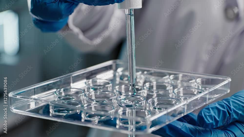 Poster researchers conduct experiments with petri dishes in a modern laboratory setting