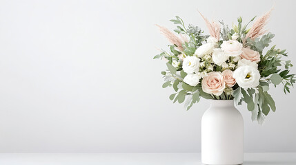 Fototapeta premium Elegant floral arrangement in white vase with soft pastel colors