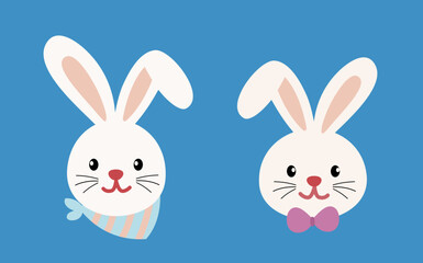 Set of cute white bunny head icon.
Easter rabbit.
Flat stock vector illustration.
Good for card,poster, banner, leaflet .