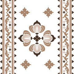 Baroque style. Brown flower damask seamless pattern with decorative elements. Design for wallpaper, pattern fills, background, carpets, sarees, curtains, tiles, and pottery.
