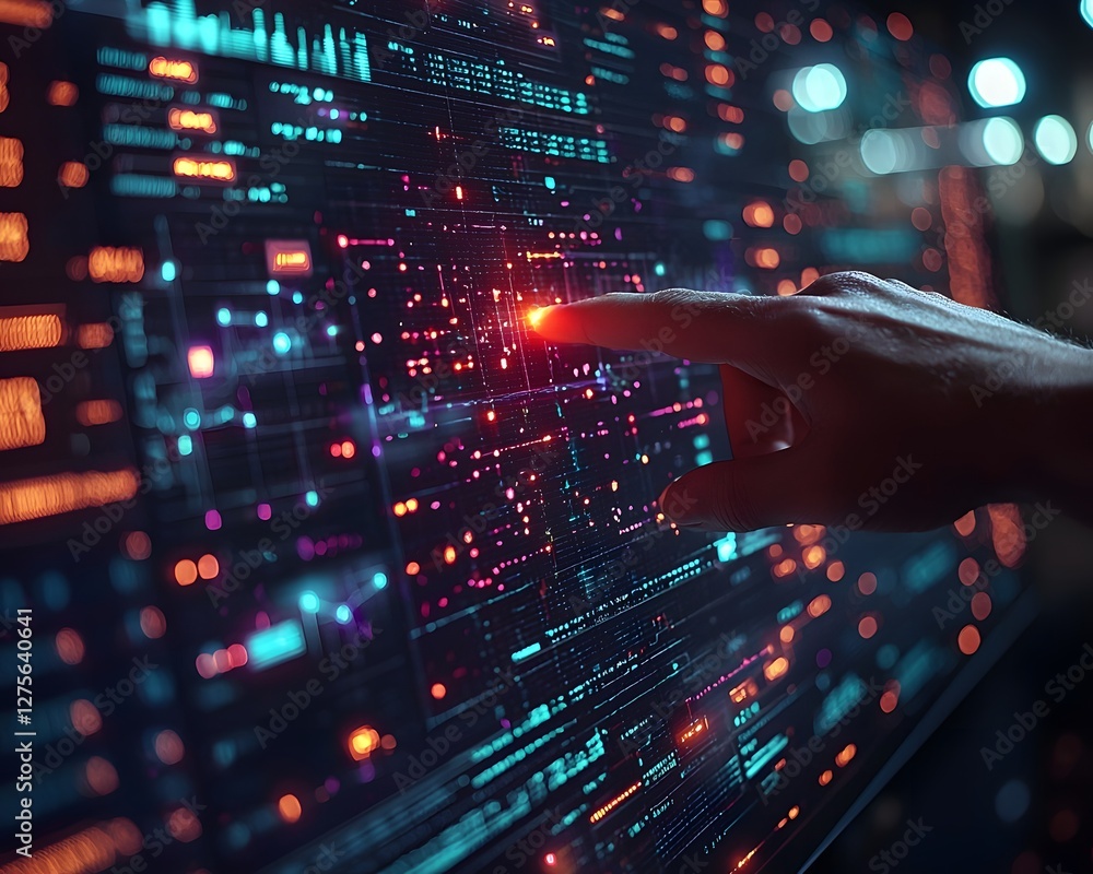 Poster digital futuristic interface with glowing strategic business analytics visualization