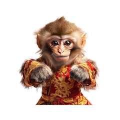 Fototapeta premium Adorable Monkey in Traditional Chinese Clothing Ready to Fight