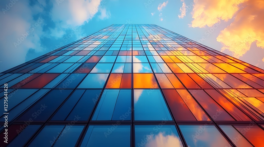 Poster glowing skyscraper blueprint symbolizing structured business strategy