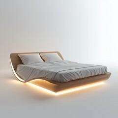 Ultra-modern bed with LED underglow lighting isolated on white
