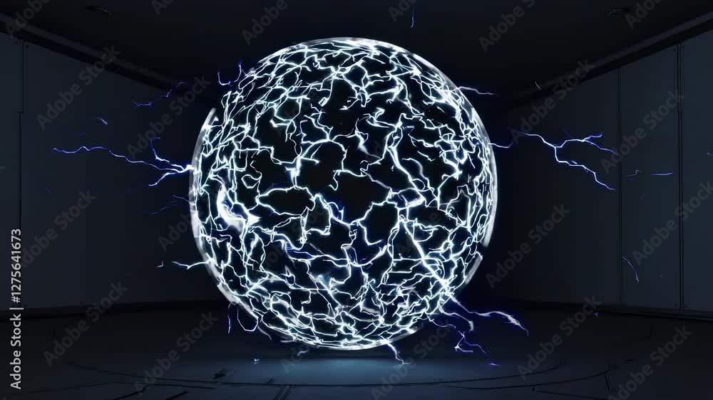 Poster electrifying energy sphere demonstrating plasma dynamics in a scientific lab setting