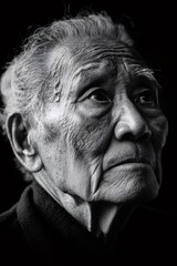 Obraz premium Portrait of hopeful senior man looking up in black and white